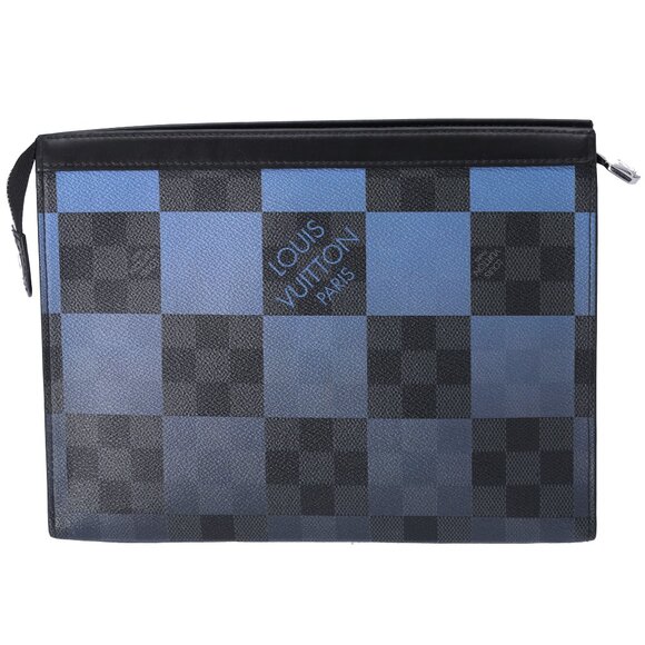Louis Vuitton Pochette Voyage MM Giant Damier Graphite Clutch Bag N60412 Blue - Picture 1 of 5